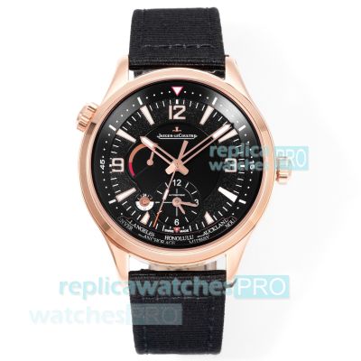 V+Factory Swiss Clone Jaeger LeCoultre Polaris Geographic Black Dial Rose Gold Watch 